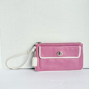Coach Legacy Pink and White Turnlock Leather Wristlet